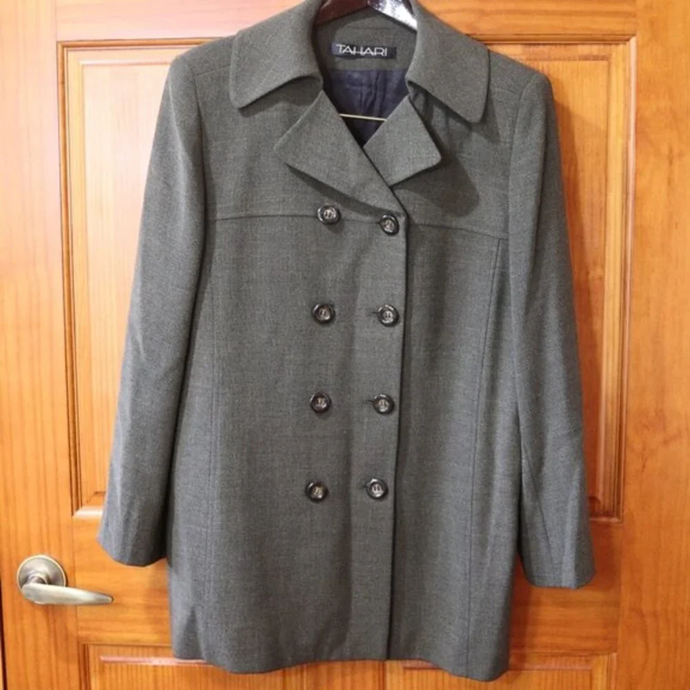 Vintage Tahari Gray Green Matching Long Line Blazer & Pants Suit Set 12